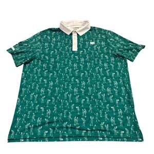 Good Good Golf Mens 2XL Green AOP Golfer Print Masters Edition Performance Polo‎